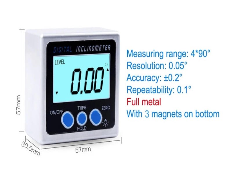 Full Metal Digital Angle Gauge Electronic Inclinometer with Magnets and Backlight - Image 3