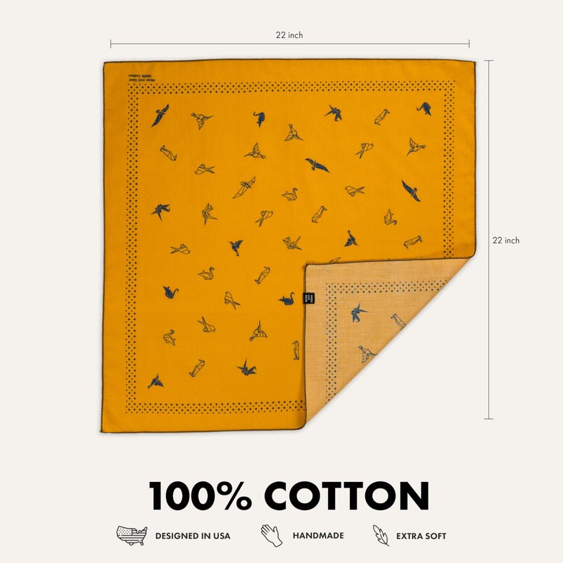 WHTE MOSS Bandana â€“ 100% Cotton Extra Soft Scarf Handkerchief for Men & Women (Origami Yellow) - Image 3