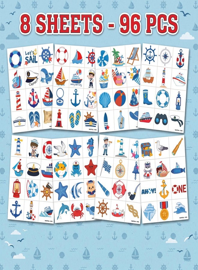 91TATTOOS 96 PCS Nautical Summer Boat Pre-Cut Temporary Tattoos for Kids - Image 3