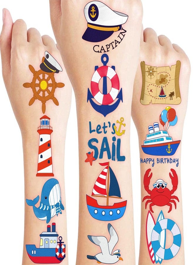 91TATTOOS 96 PCS Nautical Summer Boat Pre-Cut Temporary Tattoos for Kids - Image 1