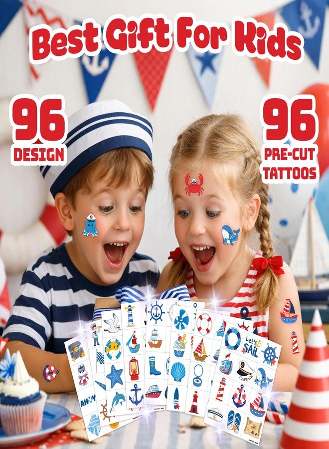 91TATTOOS 96 PCS Nautical Summer Boat Pre-Cut Temporary Tattoos for Kids - Image 4
