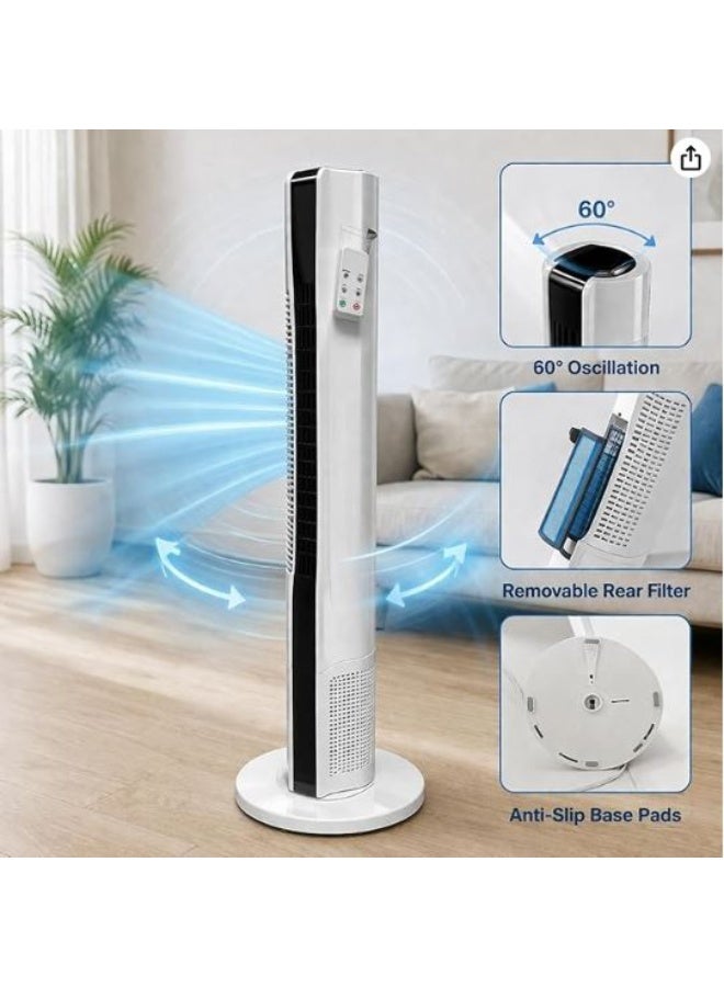 LIba Tower Fan with Warranty, 3 Speed Levels, Remote Control included, 12H Timer, Quiet Bladeless Fan for Home, Bedroom, Office, Slim Standing Fan - Image 4