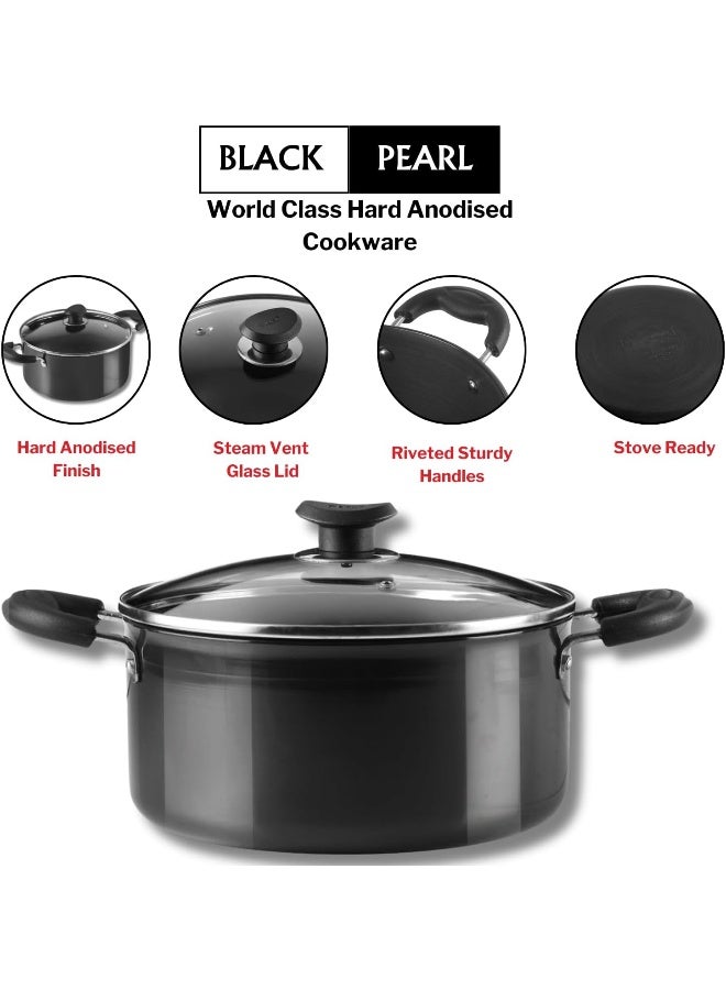 Vinod Hard Anodized Sauce Pot with Glass Lid- 26 cm, 7 Ltr Non - Induction - Image 4