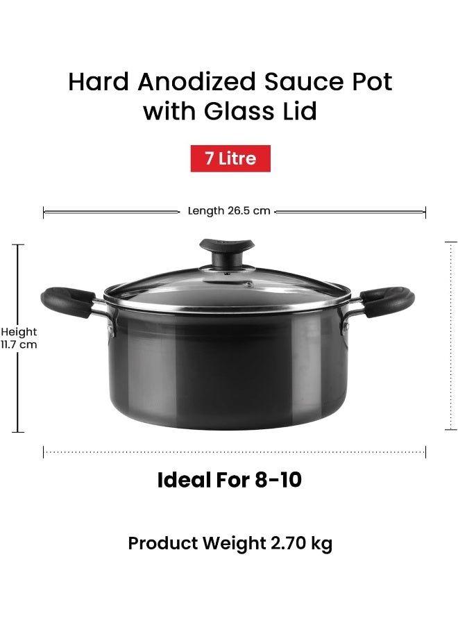 Vinod Hard Anodized Sauce Pot with Glass Lid- 26 cm, 7 Ltr Non - Induction - Image 5