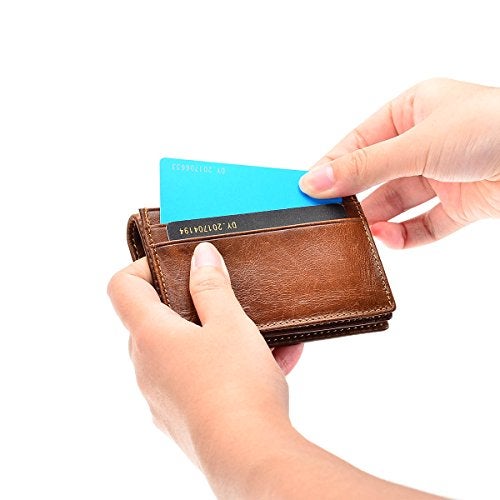HAWEE Men’s Bifold Front Pocket Wallet Genuine Leather RFID Blocking Card Billfold 5 Slots with Cash Compartment, Brown - Image 4