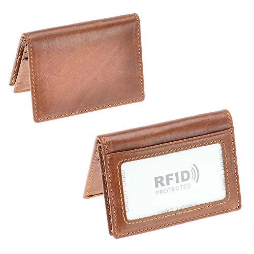 HAWEE Men’s Bifold Front Pocket Wallet Genuine Leather RFID Blocking Card Billfold 5 Slots with Cash Compartment, Brown - Image 3