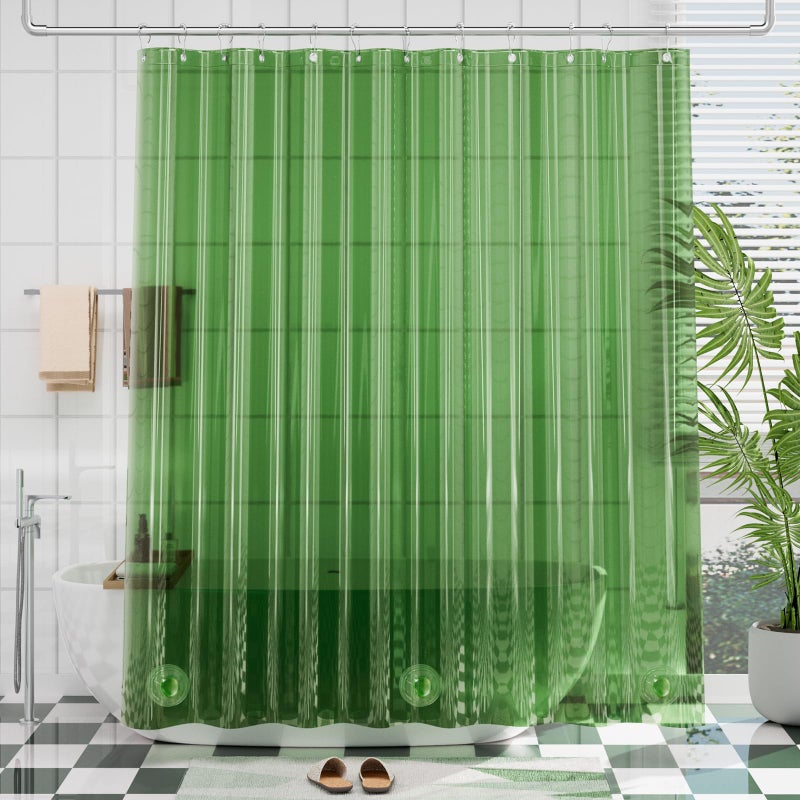 AmazerBath Premium EVA Shower Curtain Clear Pine Green  Luxury Shower Curtain Dark Green Ultra Soft  Waterproof Bathroom Shower Curtain with 3 Weighted Stones and 12 Grommets  Recyclable Packaging - Image 1