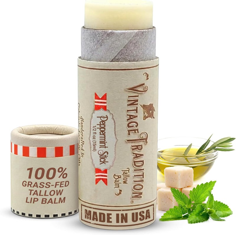 Moisturizing Beef Tallow Lip Balm – Tube Lip Moisturizer with Peppermint Essential Oil Hydrates & Soothes Dry Lips – Grass-Fed Tallow Balm for Skin Care by , 0.5 Fl. Oz. - Image 1