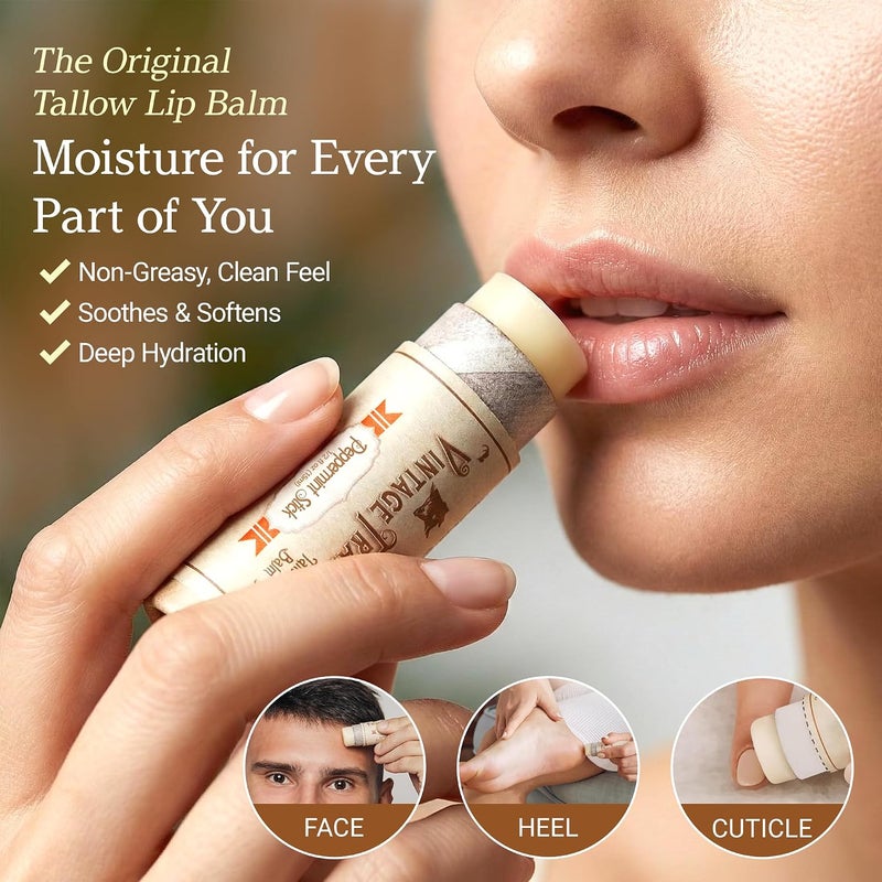 Moisturizing Beef Tallow Lip Balm – Tube Lip Moisturizer with Peppermint Essential Oil Hydrates & Soothes Dry Lips – Grass-Fed Tallow Balm for Skin Care by , 0.5 Fl. Oz. - Image 2