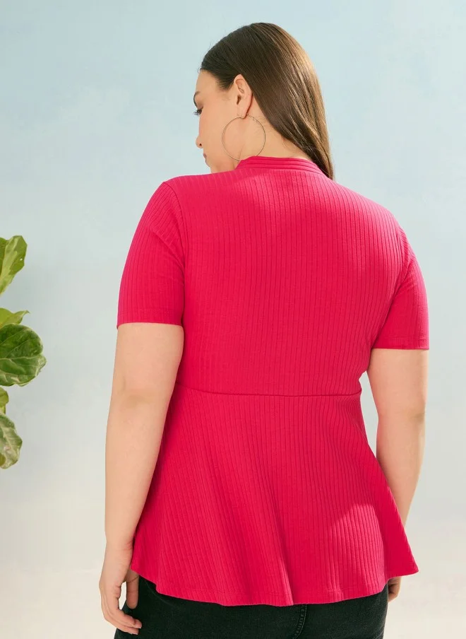 ساسافراس Fuchsia V-Neck Plus Size Empire Top for Women