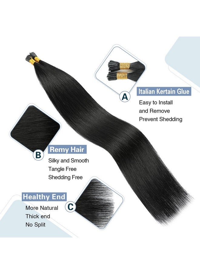 Sunya I Tip Hair Extensions Human Hair Black 22 Inch Itip Hair Extensions Human Hair Jet Black I Tip Hair Extensions Remy Itip Human Hair Extensions 50g/50Strands - Image 2