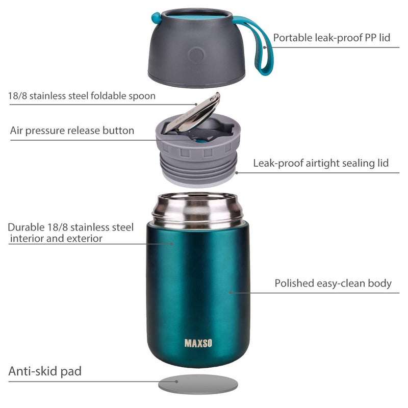MAXSO 2 Pack Soup Thermo for Hot & Cold Food for Kids Adults  Vacuum Insulated Food Jar Thermal Lunch Containers  Travel Food Flask with Spoon (24 oz 17 oz) (Matte Green) - Image 3
