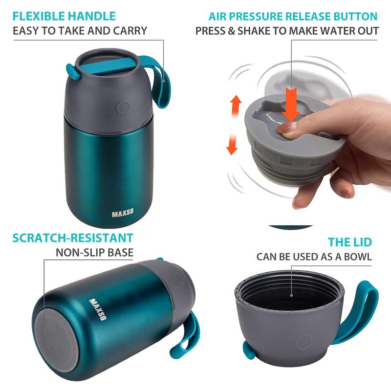 MAXSO 2 Pack Soup Thermo for Hot & Cold Food for Kids Adults  Vacuum Insulated Food Jar Thermal Lunch Containers  Travel Food Flask with Spoon (24 oz 17 oz) (Matte Green) - Image 5