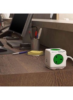 Allocacoc PowerCube Extended 4 Sockets 15m Cable 2USB Ports Green  - Image 2