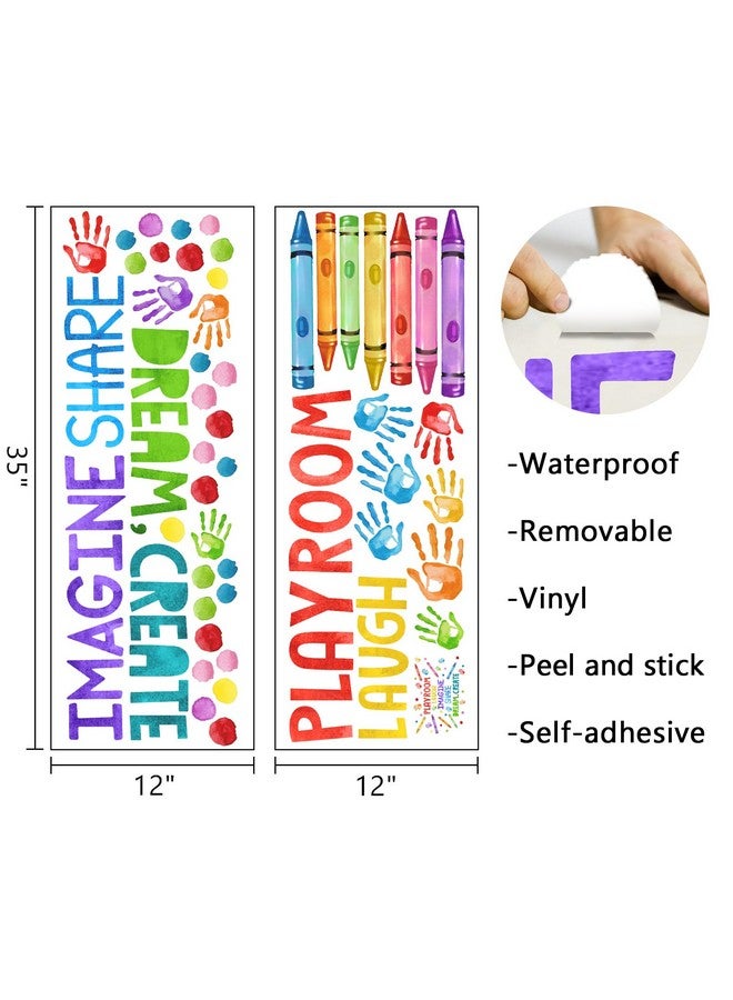 Mfault Playroom Wall Decals Stickers, Crayon Handprint Polka Dots Inspirational Quote Nursery Decorations Daycare Art, Laugh Imagine Share Dream Create Toddler Kids Room Bedroom School Classroom Decor - Image 2