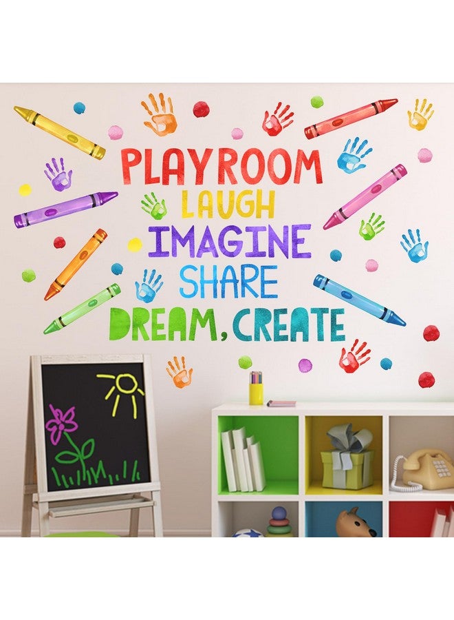 Mfault Playroom Wall Decals Stickers, Crayon Handprint Polka Dots Inspirational Quote Nursery Decorations Daycare Art, Laugh Imagine Share Dream Create Toddler Kids Room Bedroom School Classroom Decor - Image 5
