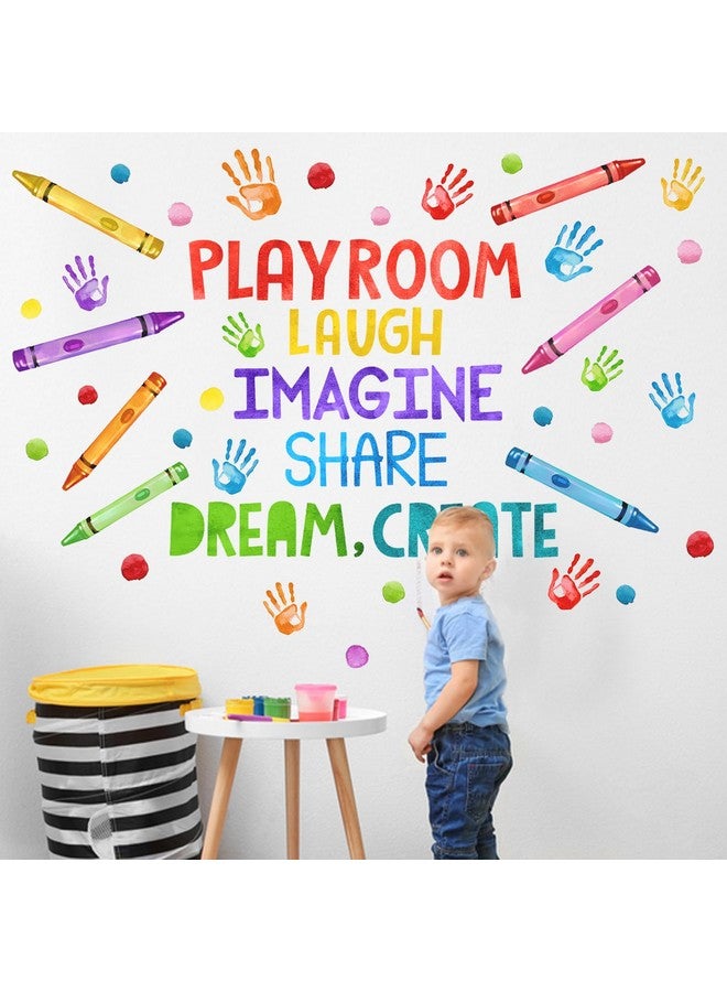 Mfault Playroom Wall Decals Stickers, Crayon Handprint Polka Dots Inspirational Quote Nursery Decorations Daycare Art, Laugh Imagine Share Dream Create Toddler Kids Room Bedroom School Classroom Decor - Image 4