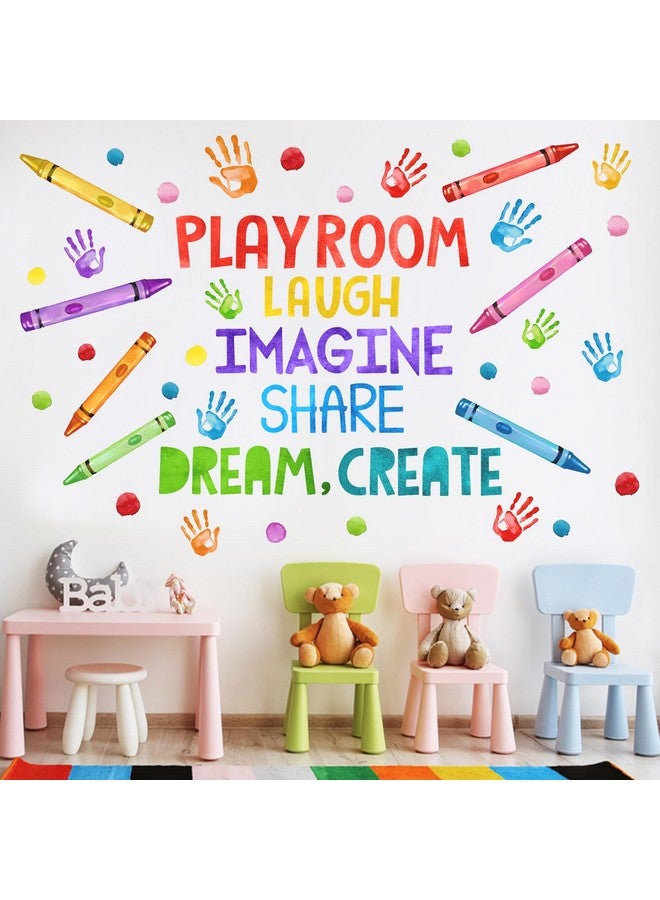 Mfault Playroom Wall Decals Stickers, Crayon Handprint Polka Dots Inspirational Quote Nursery Decorations Daycare Art, Laugh Imagine Share Dream Create Toddler Kids Room Bedroom School Classroom Decor - Image 3