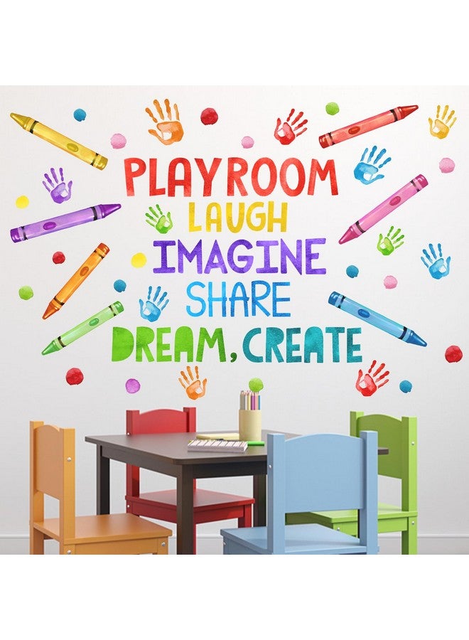 Mfault Playroom Wall Decals Stickers, Crayon Handprint Polka Dots Inspirational Quote Nursery Decorations Daycare Art, Laugh Imagine Share Dream Create Toddler Kids Room Bedroom School Classroom Decor - Image 1