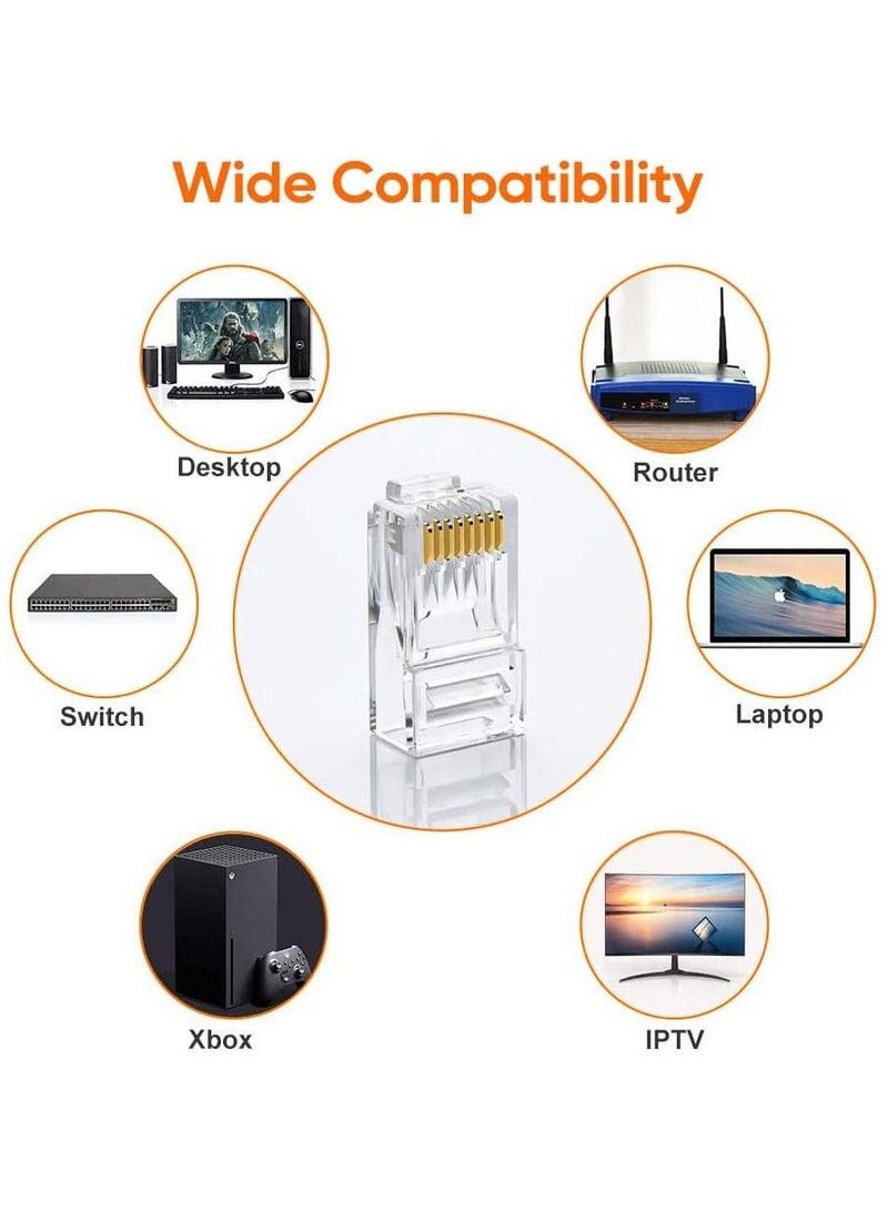 Ntech Royal Apex RJ45 Plugs Connector 8P8C Cat7 Crimp Connector RJ45 Ends, Ethernet Modular Crimp Connectors for Twist Paired Solid and Standard Ethernet Cable Wire (Pack of 100) - Image 2