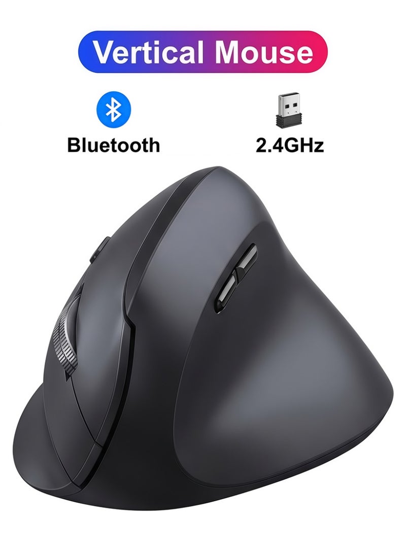 AMIJOY Vertical Mouse Ergonomic, Wireless Mouse with Bluetooth & 2.4G Dual Mode, 3 DPI Adjustable, Silent Clicks, Lightweight 88g, USB Mouse for Laptop, PC, Mac, Tablet - Black - Image 1