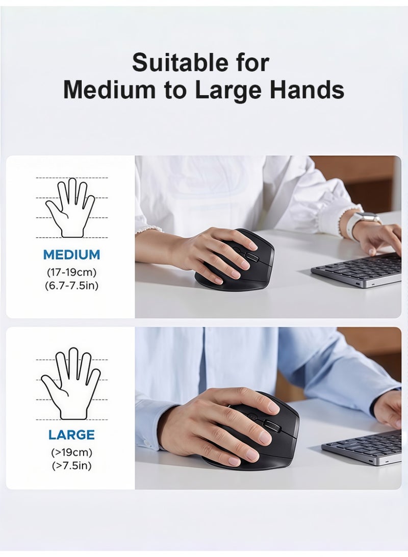 AMIJOY Vertical Mouse Ergonomic, Wireless Mouse with Bluetooth & 2.4G Dual Mode, 3 DPI Adjustable, Silent Clicks, Lightweight 88g, USB Mouse for Laptop, PC, Mac, Tablet - Black - Image 5