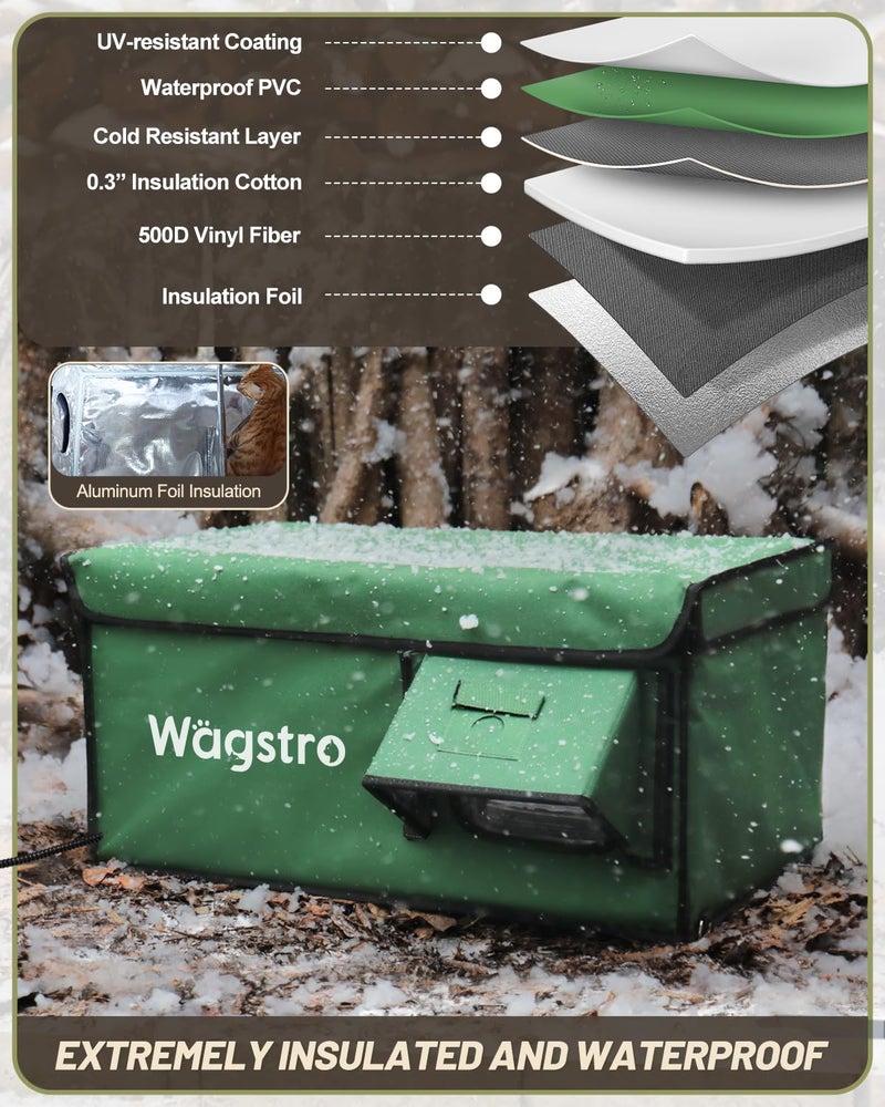 Wagstro Heated Cat House for Outside, Waterproof Awning & Escape Door Heated Cat Houses for Indoor/Outdoor Cats in Winter, Elevated & Insulated Outdoor Cat Shelter for Feral Cat(Green, 16.5"x12.6"x13") - Image 4