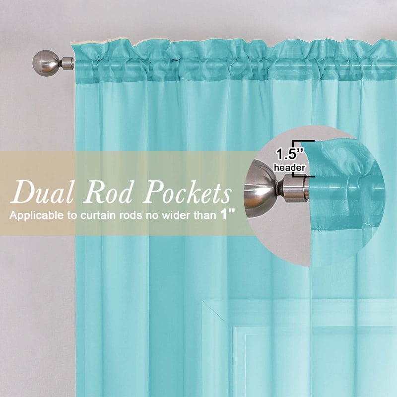 Lecloud Aqua Sheer Curtains for Bedroom 84 Inches Long 2 Panels, Voile Solid Transparent Modern Farmhouse Decor Drapes, Dual Rod Pockets Window Curtains for Living Room, Each Panel 42" W x 84" L - Image 5