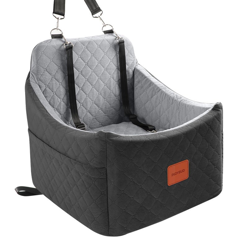 INDYBUD Dog Car Seat for Small Medium Dogs,Detachable Washable Dog Booster Seat Under 35lbs, Pet Car Seat Travel Bed with Storage Pockets and Safety Belt (Black/Grey, Medium) - Image 1