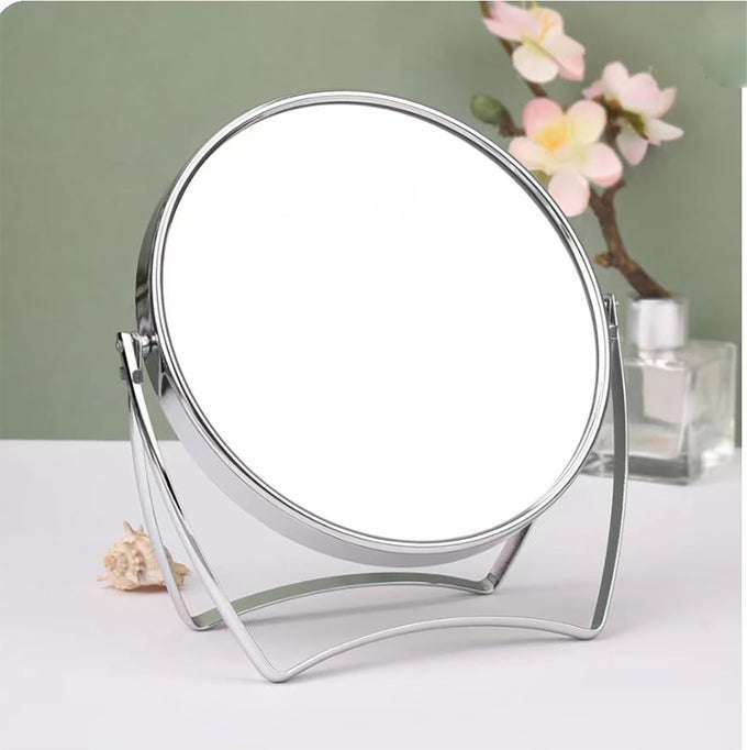 TWOSIDED 4IN6IN WITH HANDLE PORTABLE ROUND MAKEUPTRAVELDESK MIRROR WITH 1X AND 3X MAGNIFICATIONSILVER 6INCH