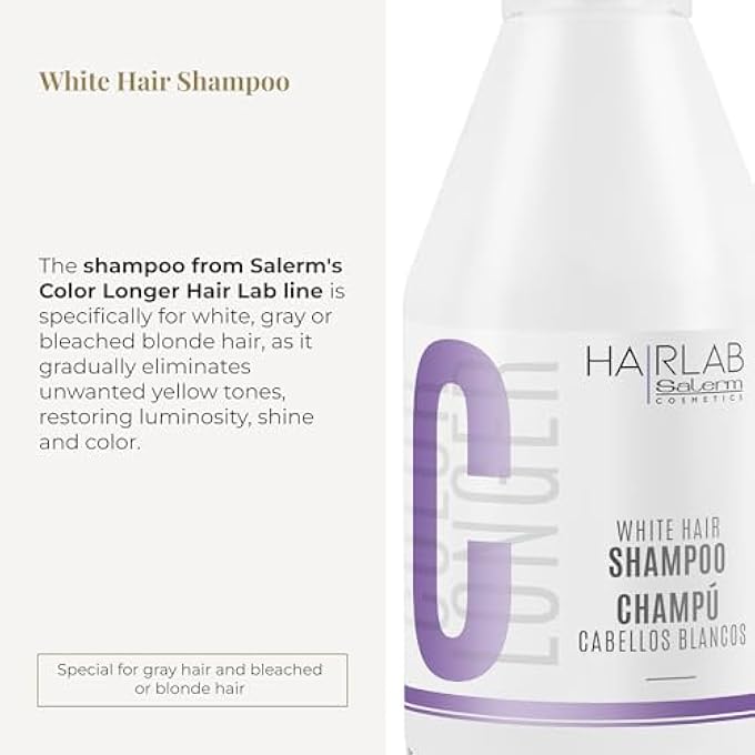 Salerm - SHAMPOO FOR WHITE AND BLEACHED HAIR - WHITE HAIR SHAMPOO - 300 ML - REMOVES YELLOW TONES - BRINGS SHINE TO GREY HAIR AND BLONDE HAIR - PARABEN-FREE - Image 3