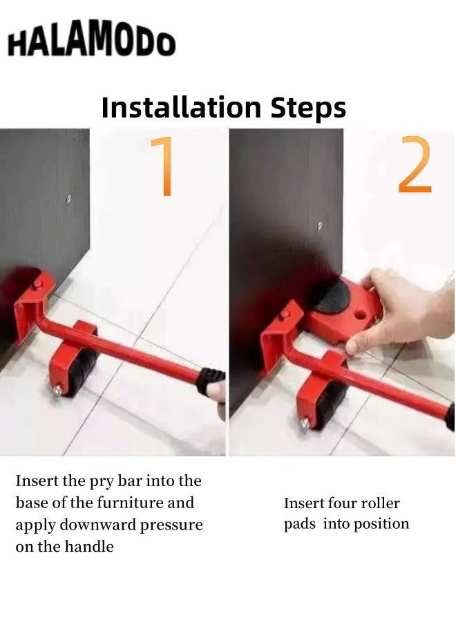 HALAMODO - 5PCS Lift Mover Tool Set Furniture Movers with Wheels Heavy Furniture Moving Sliders Heavy Appliance Rollers Homeware Lifters Larger Equipment Movers - Image 1