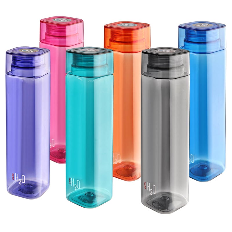 Cello H2O Squaremate Plastic Water Bottle Lid is sealed by a silicone ring Leak proof & break-proof Best Usage for Office/School/College/Gym/Picnic/Home/Fridge 1 Liter Assorted, Set of 6 - Image 1