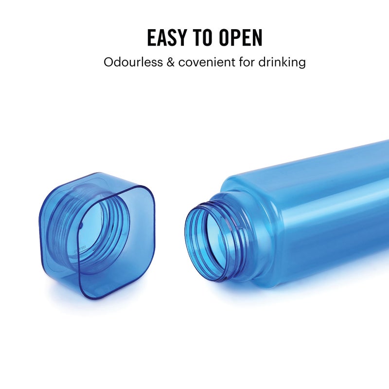 Cello H2O Squaremate Plastic Water Bottle Lid is sealed by a silicone ring Leak proof & break-proof Best Usage for Office/School/College/Gym/Picnic/Home/Fridge 1 Liter Assorted, Set of 6 - Image 5