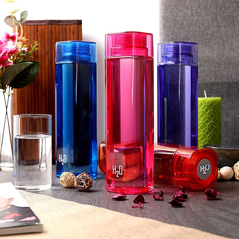 Cello H2O Squaremate Plastic Water Bottle Lid is sealed by a silicone ring Leak proof & break-proof Best Usage for Office/School/College/Gym/Picnic/Home/Fridge 1 Liter Assorted, Set of 6 - Image 2