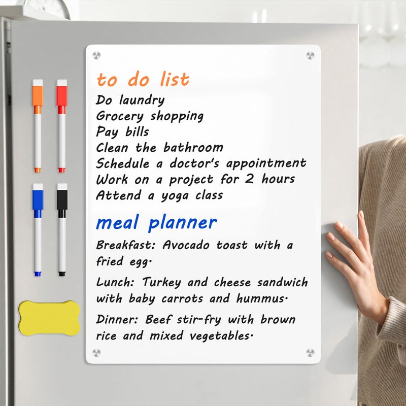 Neatsure Magnetic Whiteboard Fridge Dry Erase Board, Acrylic Glossy White Planning Board for Refrigerator, 12"x9" Small Double Sided Notepad Memo to Do/Grocery List, Include 1 Eraser, 4 Markers - Image 3