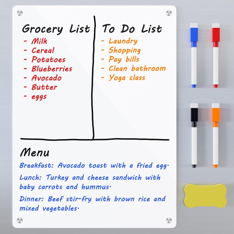 Neatsure Magnetic Whiteboard Fridge Dry Erase Board, Acrylic Glossy White Planning Board for Refrigerator, 12"x9" Small Double Sided Notepad Memo to Do/Grocery List, Include 1 Eraser, 4 Markers - Image 2