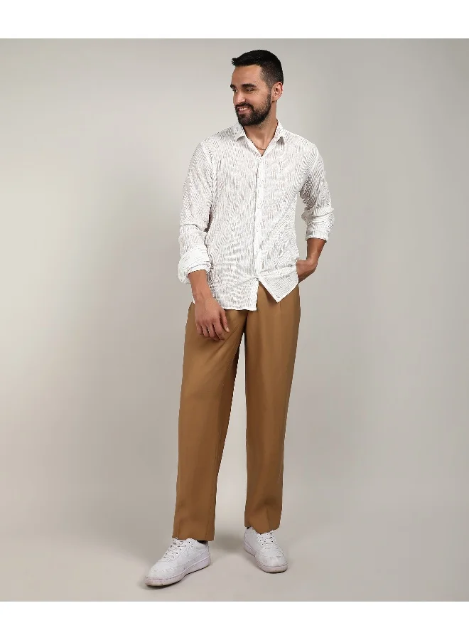 Campus Sutra Men's Chalk White Foil-Pleated Shirt