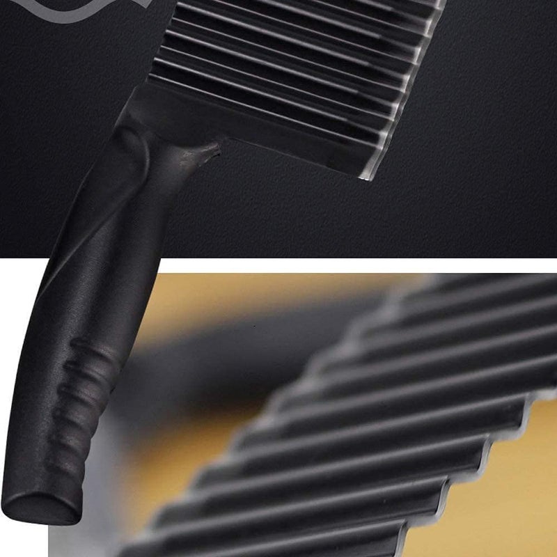YukaBa Crinkle Potato Cutter 2.9" x 11.8" Stainless Steel Waves French Fries Slicer Handheld Chipper Chopper, Vegetable Salad Chopping Knife Home Kitchen Wavy Blade Cutting Tool, Black (1 Pack) - Image 4