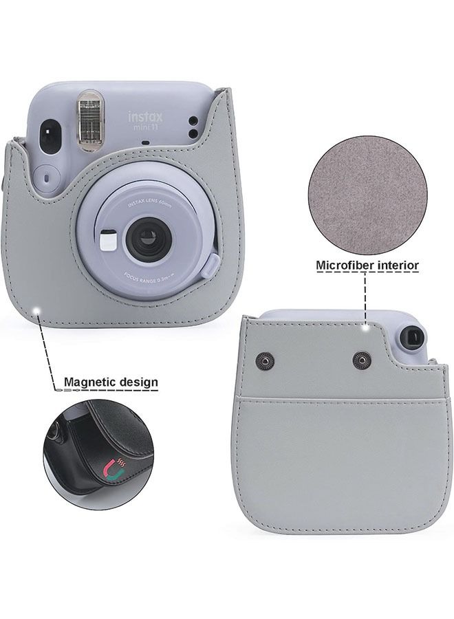 Protective Case for Fujifilm Mini 12 Camera, Grey Bear PU Leather Bag Cover with Removable Adjustable Strap - Image 3