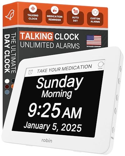 Robin Clock 2025 with Day and Date for Elderly, Clocks for Seniors, Dementia Clock, Digital Calendar Elderly, Bedside Clocks Seniors, Alzheimers Products, Dementia Clocks Extra Large, White - Image 1