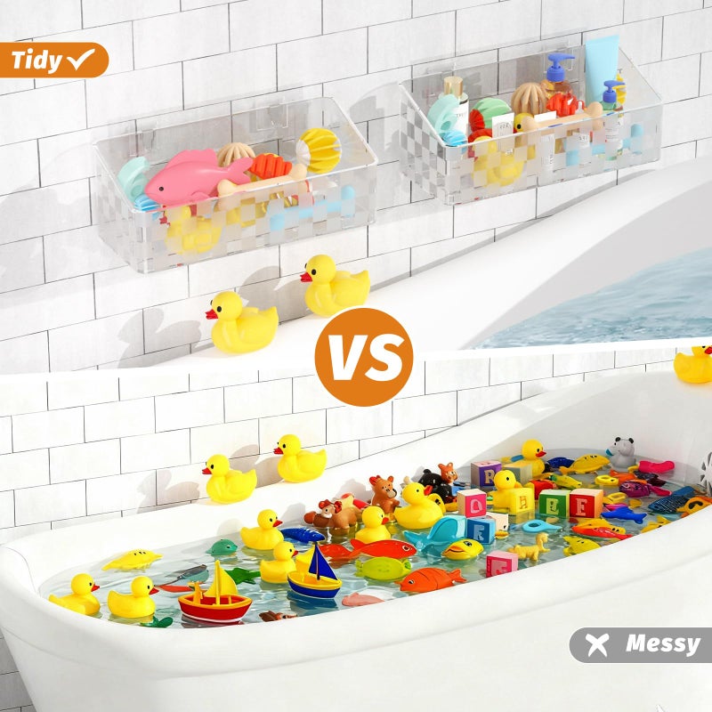 Natheeph Bath Toy Storage Holder, Bathtub Toy Storage Quick-Dry, Clear Bath Toy Holder for Tub, Bath Toy Organizer Large Capacity, Bathroom Shower Toy Storage Holder (2pack) - Image 5