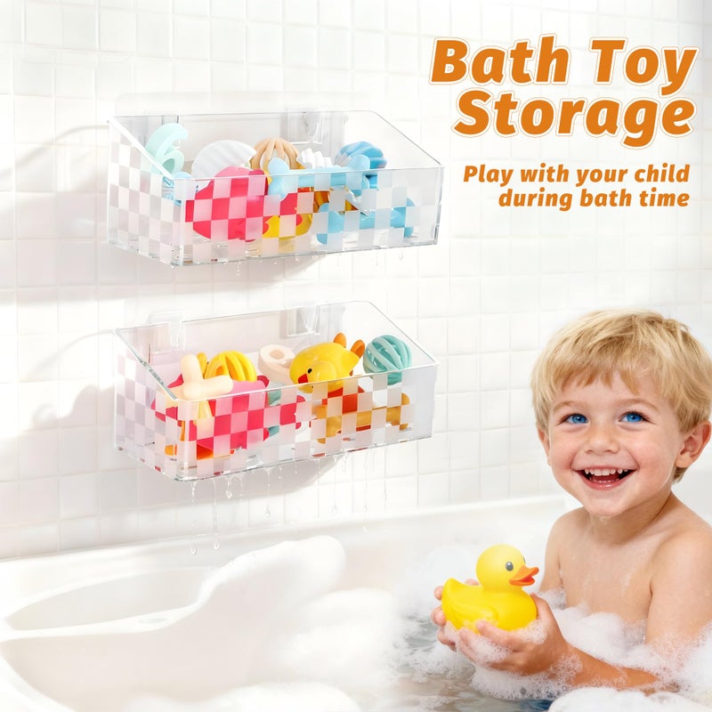Natheeph Bath Toy Storage Holder, Bathtub Toy Storage Quick-Dry, Clear Bath Toy Holder for Tub, Bath Toy Organizer Large Capacity, Bathroom Shower Toy Storage Holder (2pack) - Image 2