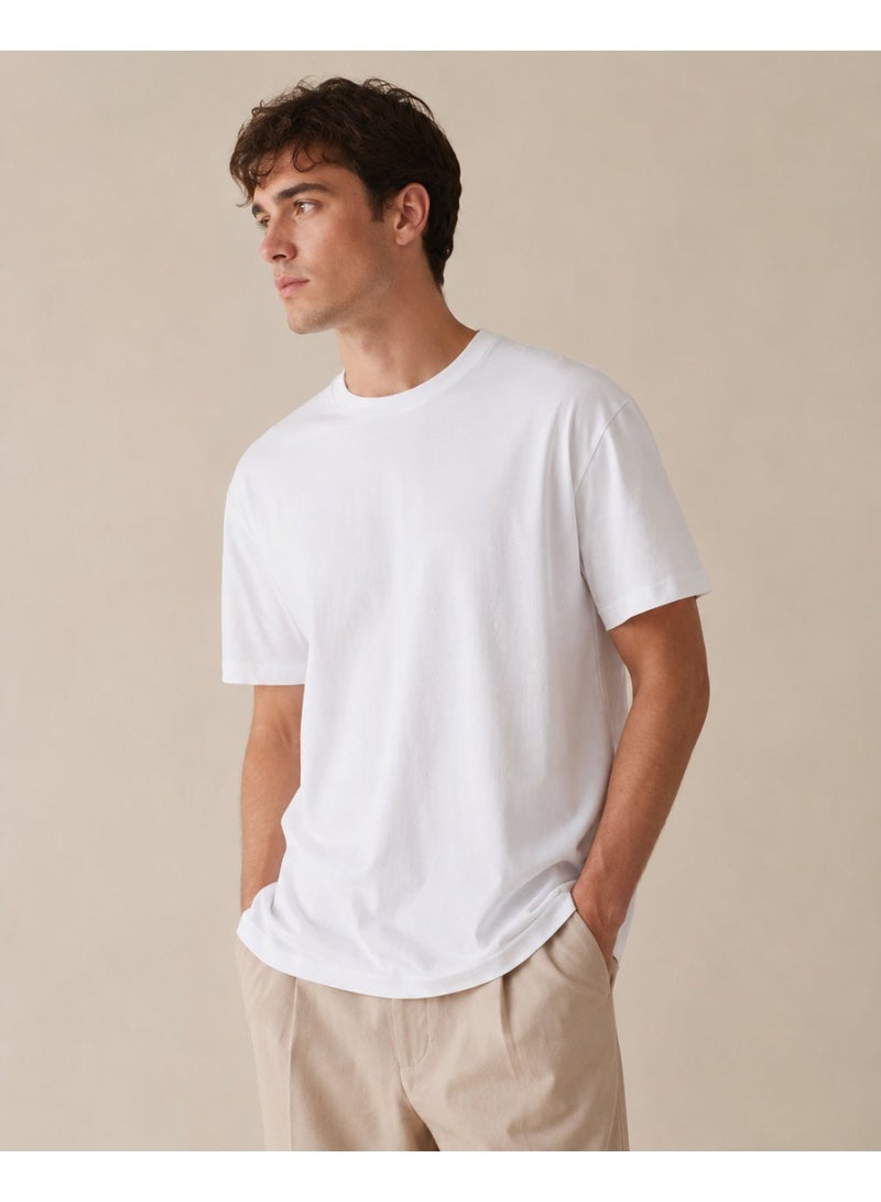 asBERYL Oversized T-Shirt 220 GSM Drop Shoulder Unisex Crew Neck Tee, White - Image 3