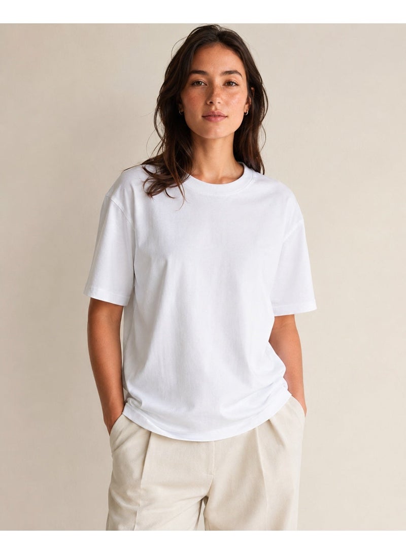 asBERYL Oversized T-Shirt 220 GSM Drop Shoulder Unisex Crew Neck Tee, White - Image 4