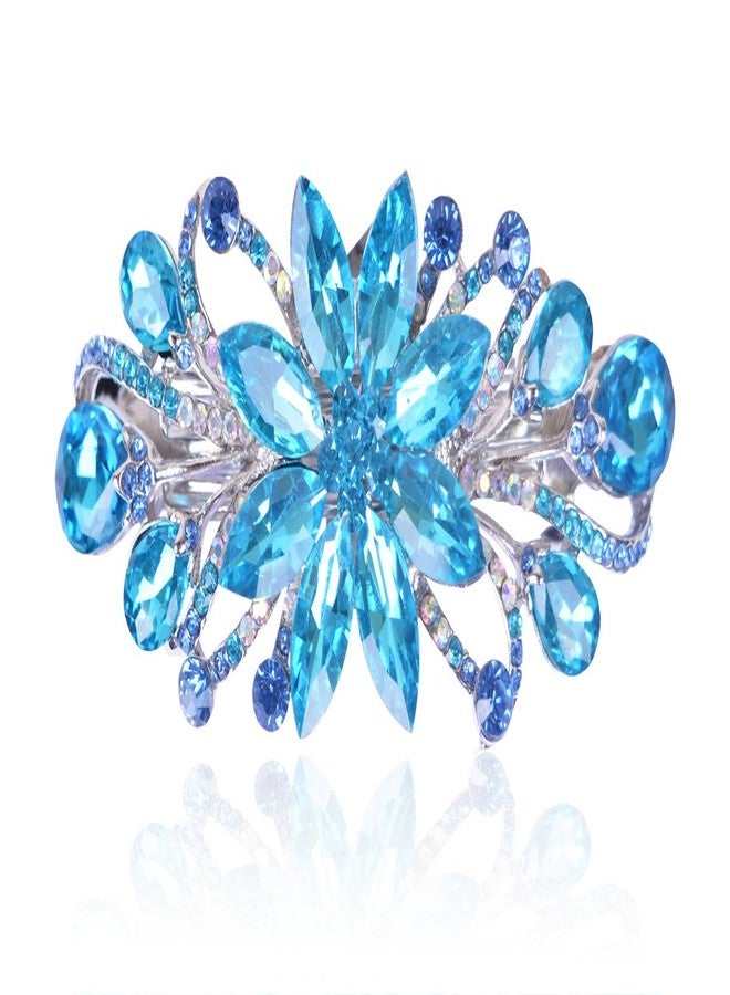 Sankuwen Flower Luxury Jewelry Design Hairpin Rhinestone Hair Barrette Clip,Also Perfect Mother's Day Gifts for Mom (Sky Blue) - Image 1