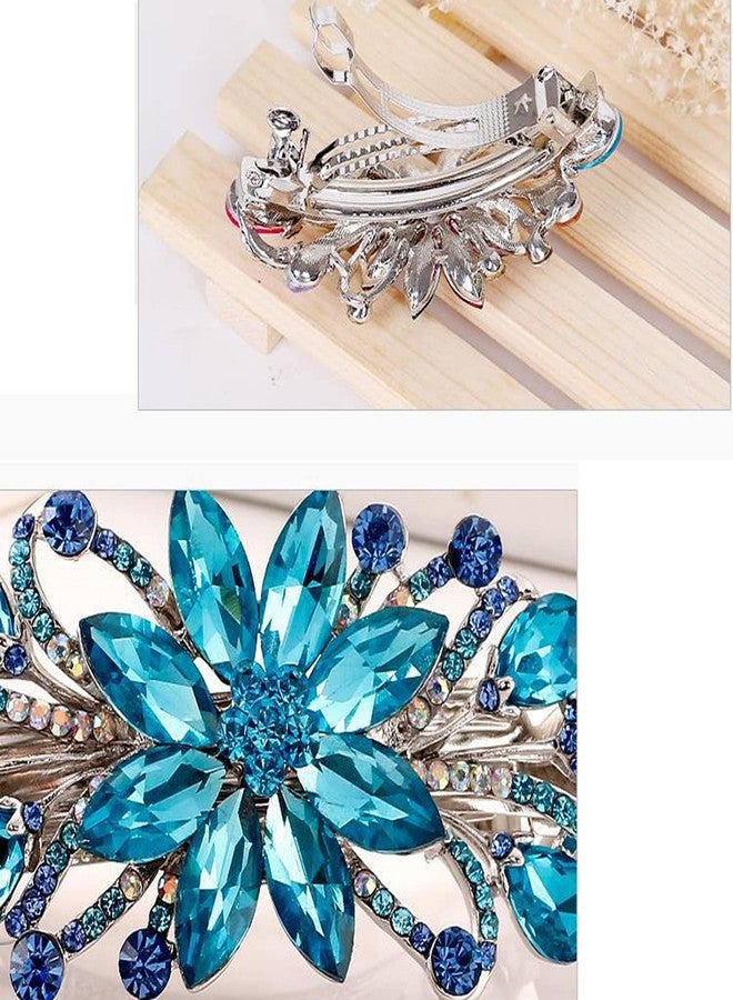 Sankuwen Flower Luxury Jewelry Design Hairpin Rhinestone Hair Barrette Clip,Also Perfect Mother's Day Gifts for Mom (Sky Blue) - Image 3
