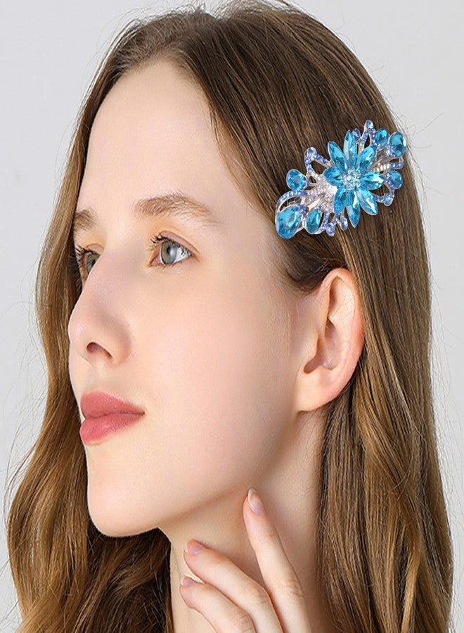 Sankuwen Flower Luxury Jewelry Design Hairpin Rhinestone Hair Barrette Clip,Also Perfect Mother's Day Gifts for Mom (Sky Blue) - Image 5