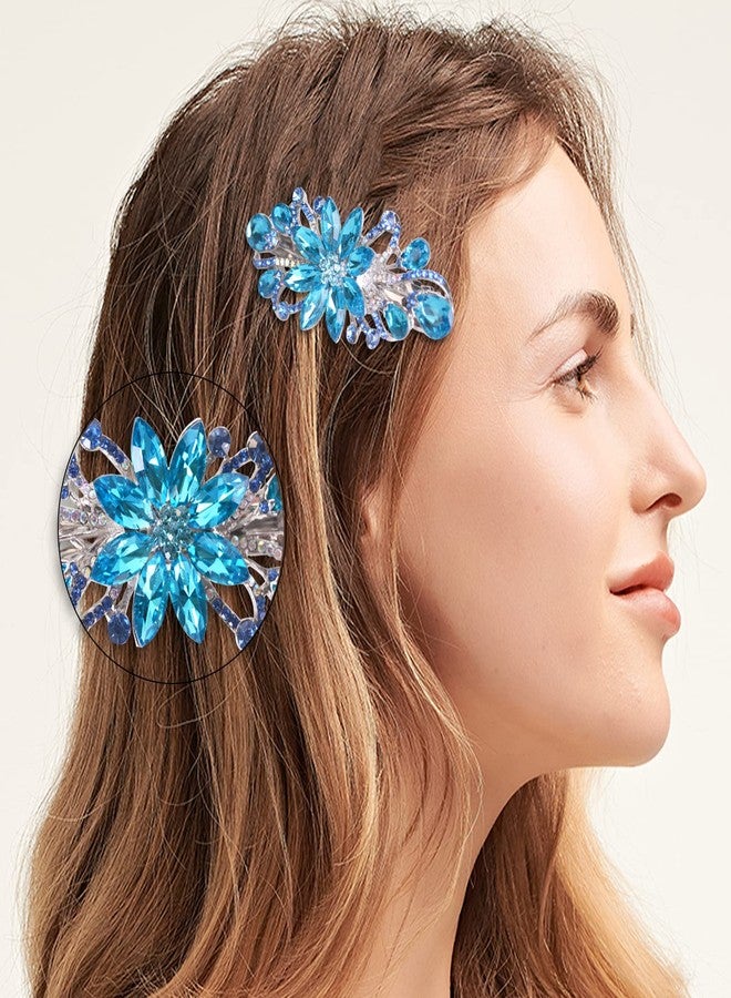 Sankuwen Flower Luxury Jewelry Design Hairpin Rhinestone Hair Barrette Clip,Also Perfect Mother's Day Gifts for Mom (Sky Blue) - Image 4