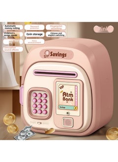 Cute Pet Simulation Fingerprint Identification Piggy Bank Dual-mode Key Unlock Can Access Piggy Bank Children's Toys-Color:Pink Safe [fingerprint + Password] Gift Box + Battery
